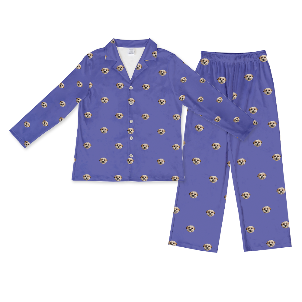 This is a pajama set contains a long sleeve shirt with buttons and a long pajama[GrapeLongSleevePajamaShirt&PantsSet($93.00)]