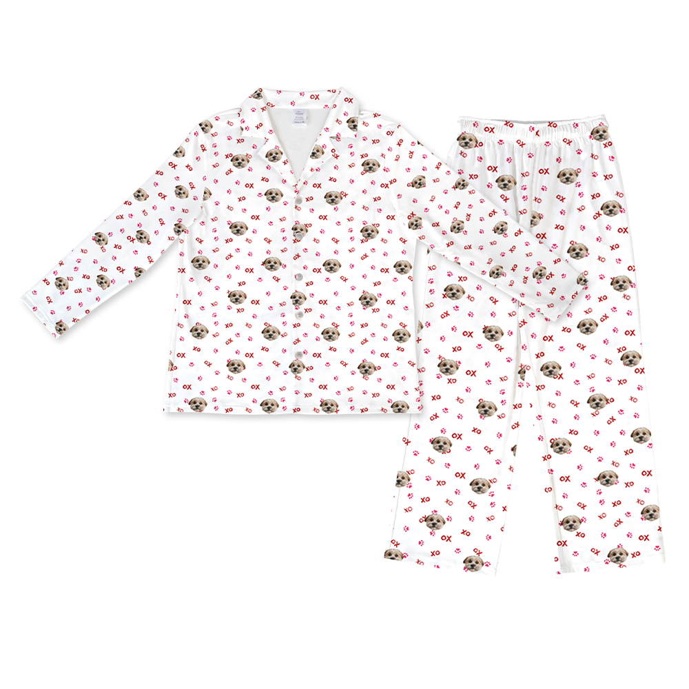 This is a pajama set contains a long sleeve shirt with buttons and a long pajama[PawfectloveLongSleevePajamaShirt&PantsSet($93.00)]