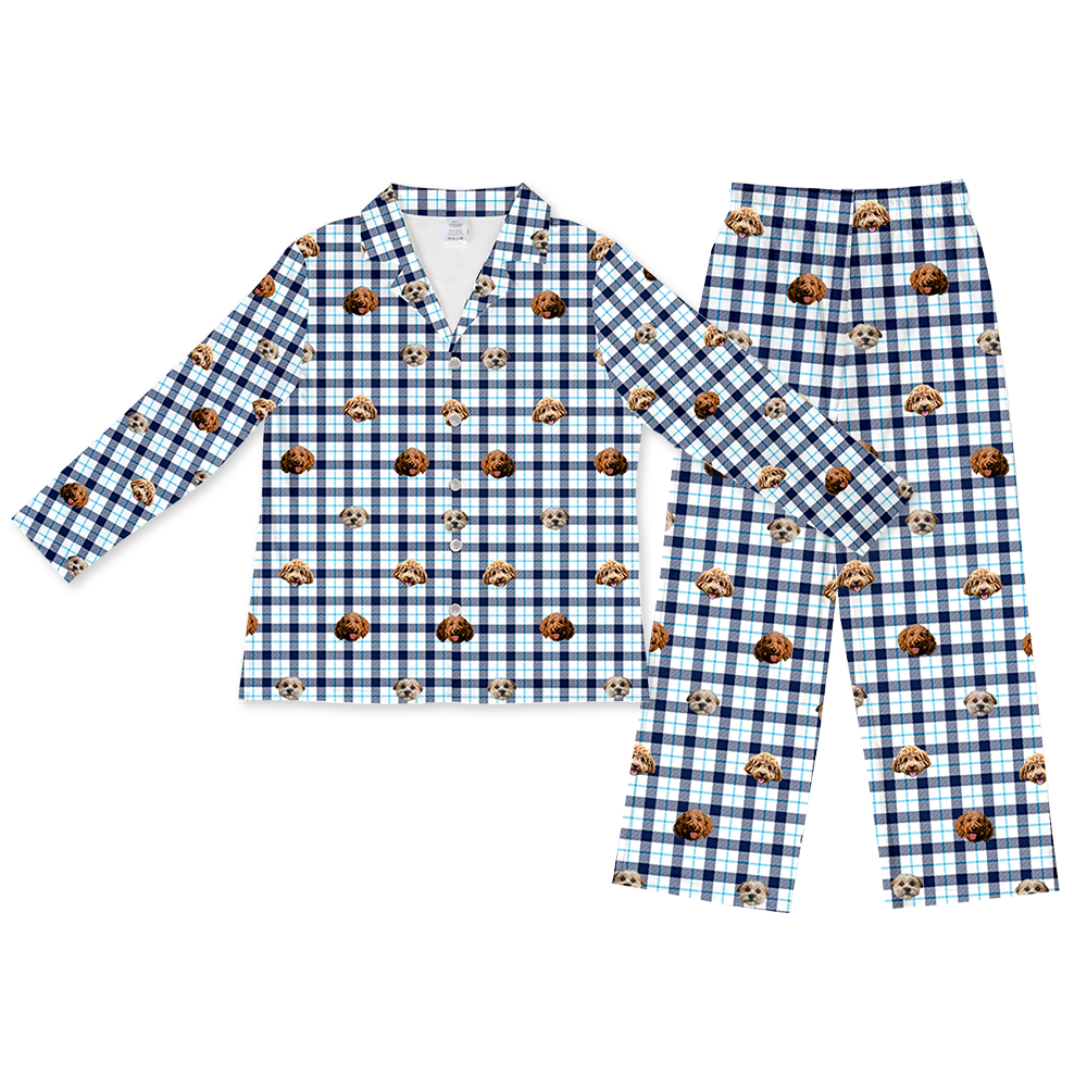 BluePlaidPajamaSet(Shirt&amp;Pants)3PetImages(+$8.00)