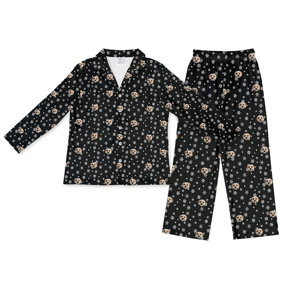 BlackandWhiteSnowflakesLongSleevePajamaShirt&amp;PantsSet