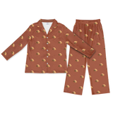Children's pajama set with cartoon dog pattern on a brown background[CocoaLongSleevePajamaShirt&PantsSet]