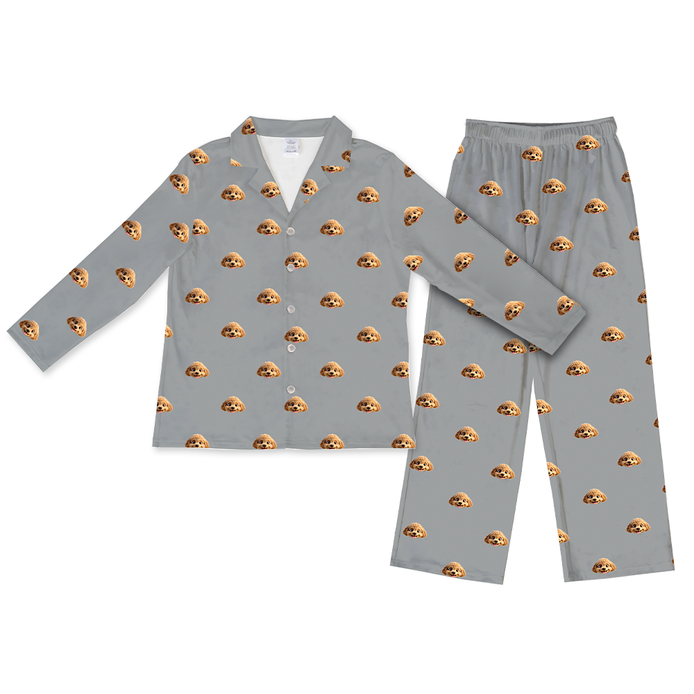 Children's pajama set with cartoon dog pattern on a gray background[SlateGrayLongSleevePajamaShirt&PantsSet]