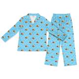 Children's pajama set with dog pattern on a blue background[LightBluePawsLongSleevePajamaShirt&PantsSet]