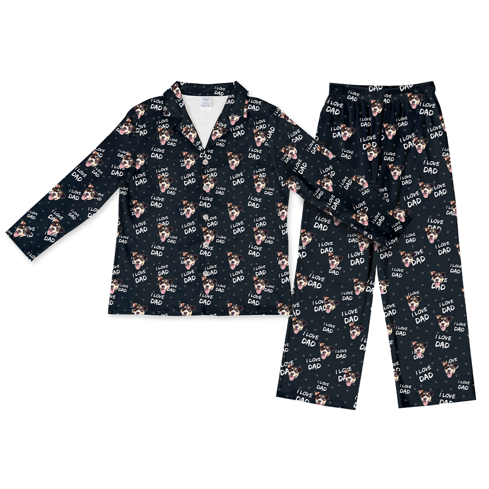 Pajama set with 'I love Dad' print on a white background