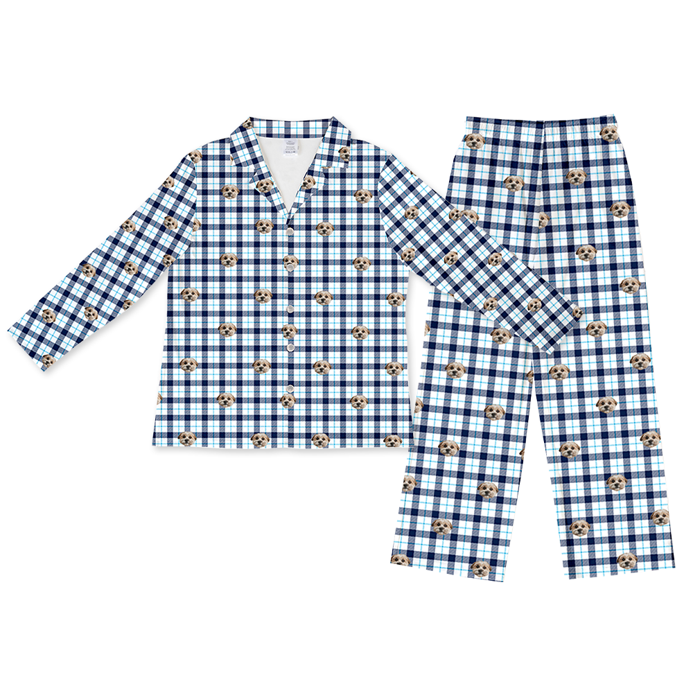 BluePlaidLongPajamaSet(Shirt&Pants)1Pet
