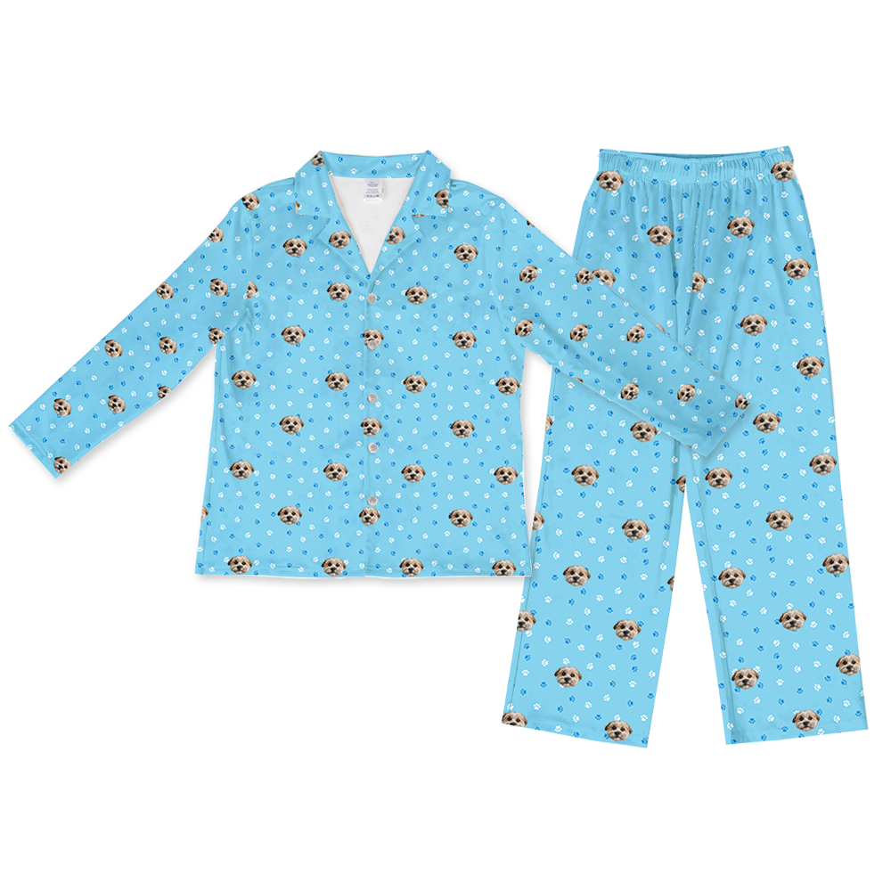 This is a pajama set contains a long sleeve shirt with buttons and a long pajama[LongSleevePajamaShirt&PantsSet($93.00)]