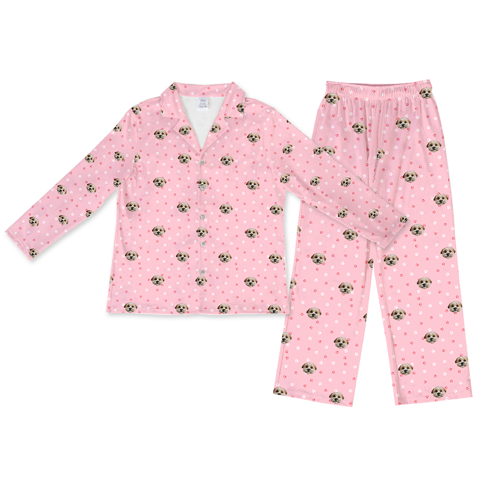 This is a pajama set contains a long sleeve shirt with buttons and a long pajama[LongSleevePajamaShirt&PantsSet($93.00)]