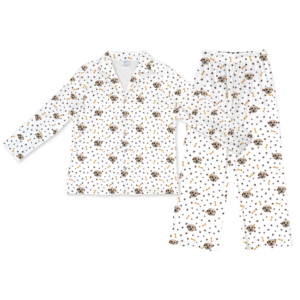 This is a pajama set contains a long sleeve shirt with buttons and a long pajama[LongSleevePajamaShirt&PantsSet($93.00)]