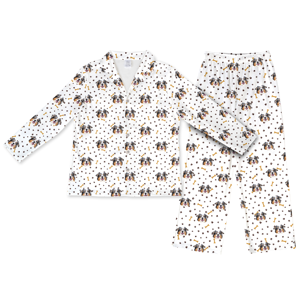 Pajama set with dog pattern on a white background