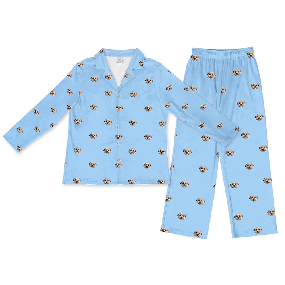 This is a pajama set contains a long sleeve shirt with buttons and a long pajama[LongSleevePajamaShirt&PantsSet]