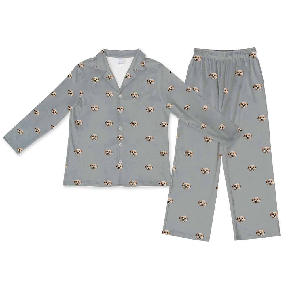 This is a pajama set contains a long sleeve shirt with buttons and a long pajama[LongSleevePajamaShirt&PantsSet]