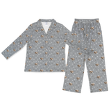This is a pajama set contains a long sleeve shirt with buttons and a long pajama[LongSleevePajamaShirt&PantsSet]