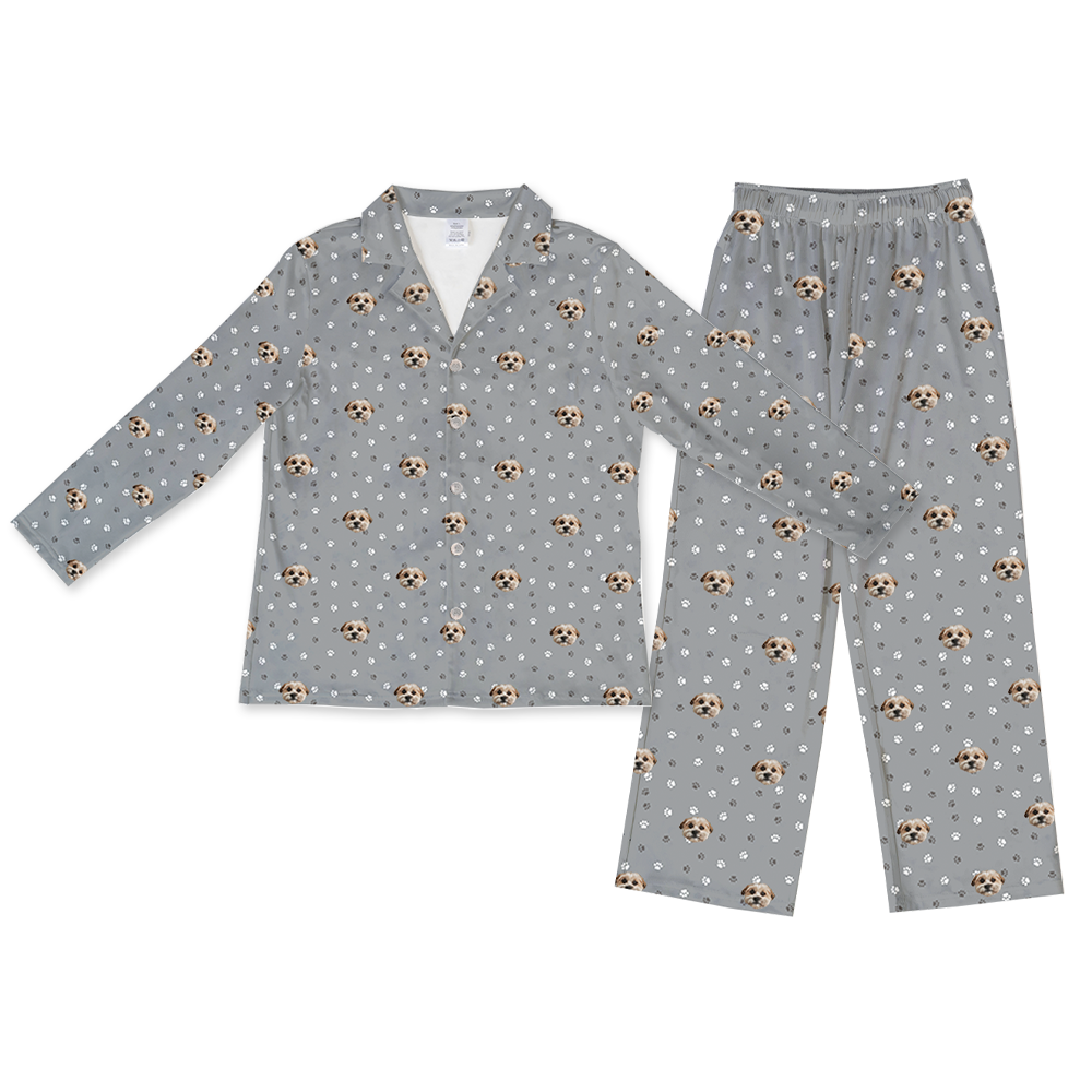 This is a pajama set contains a long sleeve shirt with buttons and a long pajama[LongSleevePajamaShirt&PantsSet]