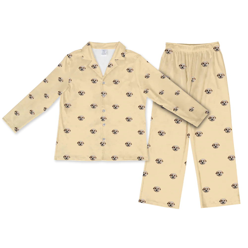 This is a pajama set contains a long sleeve shirt with buttons and a long pajama[LongSleevePajamaShirt&PantsSet($93.00)]