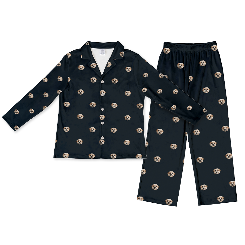 This is a pajama set contains a long sleeve shirt with buttons and a long pajama[BlackLongSleevePajamaShirt&PantsSet($93.00)]