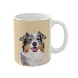 Mug with a colorful dog illustration on a beige background [ButterYellowHandIllustration]