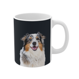 Mug with a colorful dog illustration on a black background [BlackImageCutOut]