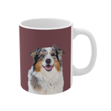 Mug with a dog illustration on a maroon background [MaroonImageCutOut]