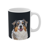 Mug with a colorful dog illustration on a black background [BlackHandIllustration]