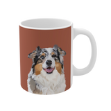 Mug with a dog illustration on a brown background [CocoaHandIllustration]