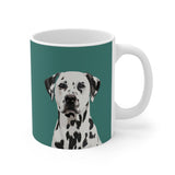 Custom 11oz ceramic mug with a Dalmatian hand illustration portrait on a solid green background[SolidGreenHandIllustration]