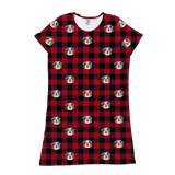 This is a nightgown in a Buffalo Plaid print with repeating pet faces on it[BuffaloPlaidNightgown]