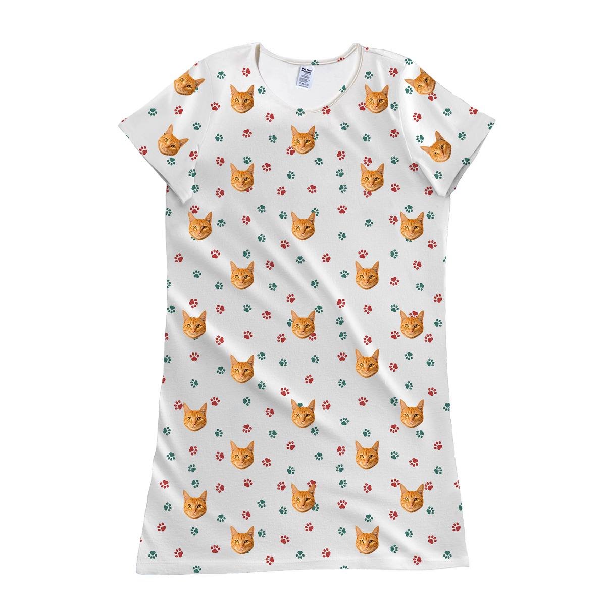 This is a nightgown in a Christmas Paws print with repeating pet faces on it[ChristmasPawsNightgown]