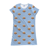 This is a nightgown in a Snowflakes print with repeating pet faces on it[SnowflakesNightgown]
