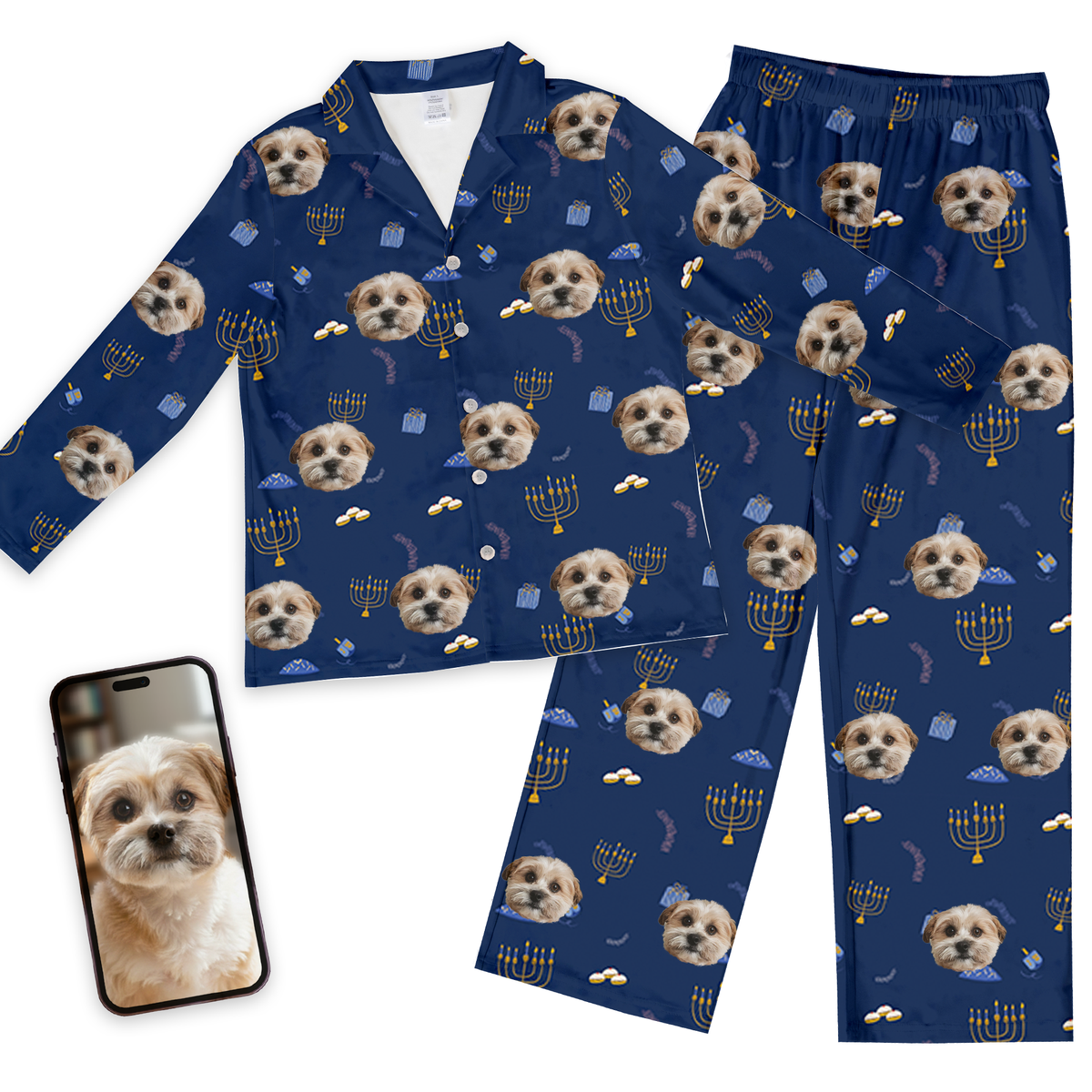 Custom Pet Face Hanukkah Pajamas