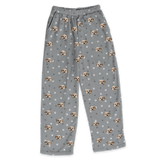 These are pajama pants in a gray color with repeating pet faces on them[SlateGrayPaws]