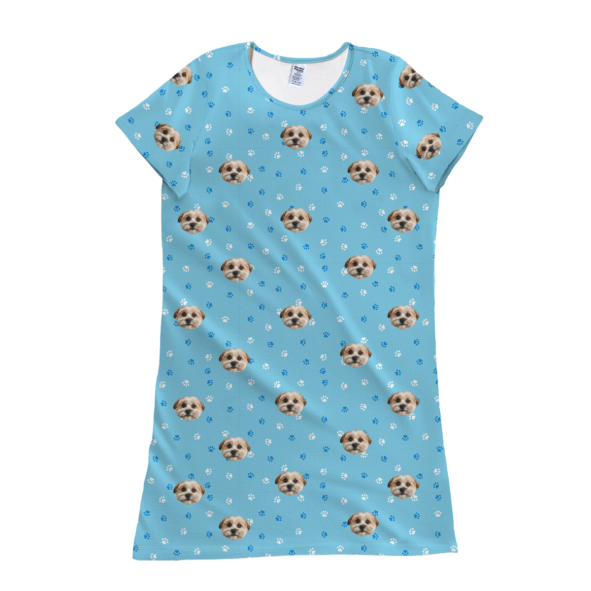 Light blue nightgown with dog pattern on a white background