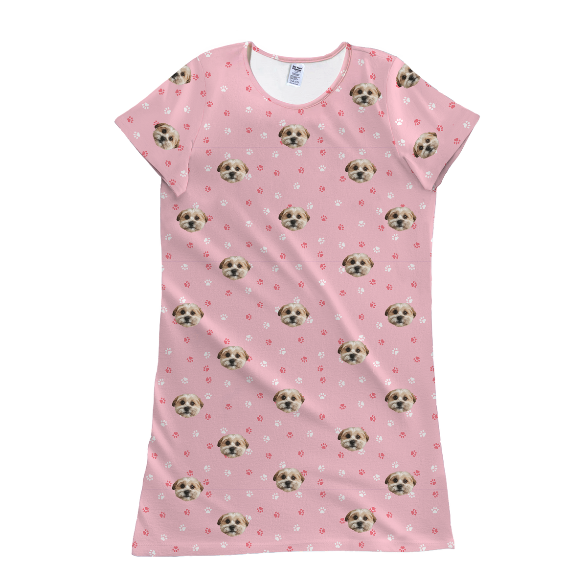 Pink nightgown with dog paws pattern on a white background[LightPinkPaws]