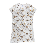 White nightgown with dog paws and bones pattern on a white background[PawsandBones]