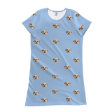 Sky blue nightgown with dog pattern on a white background