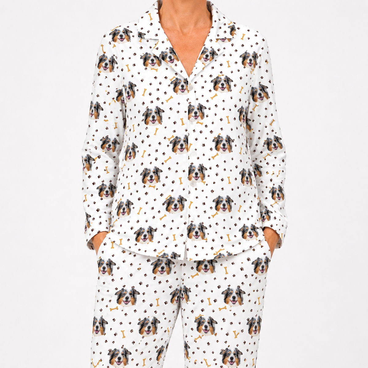 Pajama set with dog pattern on a white background