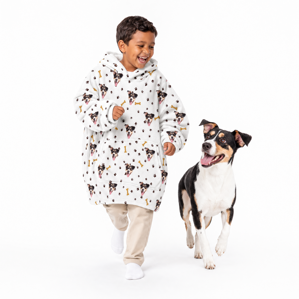 Kids Custom Pet Face Fleece Blanket Hoodie