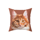 Pillow with a cat face illustration on a brown background [CocoaHandIllustration]
