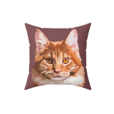 Maroon pillow with a cat illustration in the center [MaroonHandIllustration]