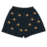 These are cartoon pajama shorts in a black color with repeating pet faces on them[PajamaShorts]