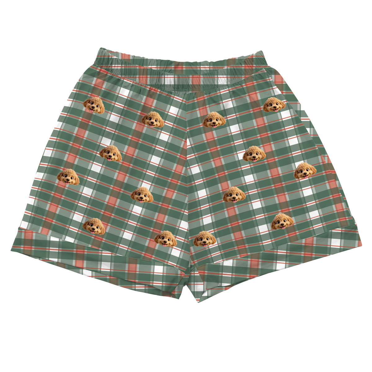 Plaid shorts with dog pattern on a white background