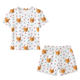 This is a Christmas Paws print pajama set with a relaxed t-shirt and pajama shorts covered in repeating pet faces[ChristmasPawsRelaxedTShirtPajamaSet]