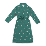This is a robe in a Solid Green print with repeating pet faces on it[SolidGreenRobe]