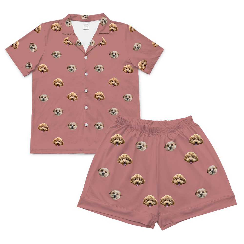 DustyRoseShortSleevePajamaSet(Shirt&amp;Shorts)2Pets