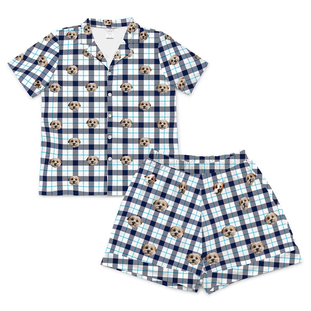BluePlaidShortPajamaSet(Shirt&Shorts)1Pet