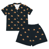 This is a cartoon pajama set which contains a short sleeve shirt with buttons and a short pajama[ShortSleevePajamaShirt&ShortsSet]