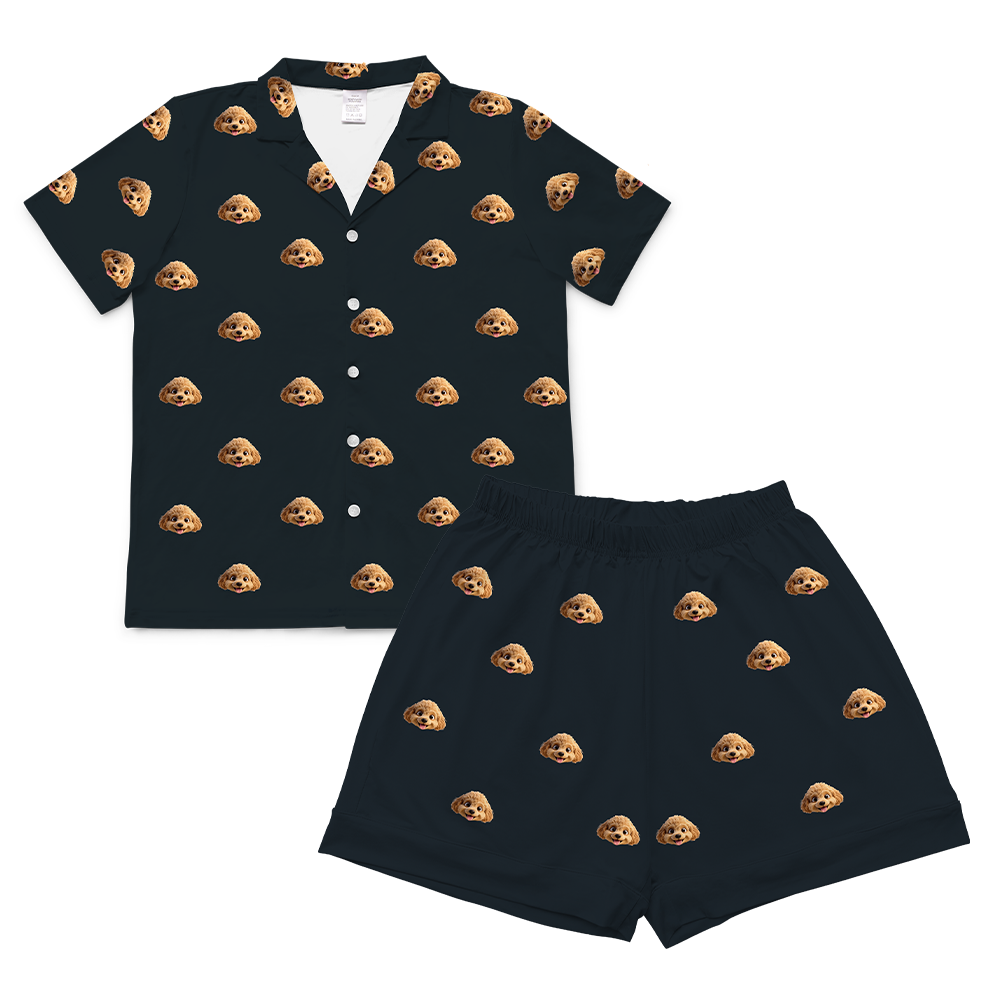 This is a cartoon pajama set which contains a short sleeve shirt with buttons and a short pajama[ShortSleevePajamaShirt&ShortsSet]