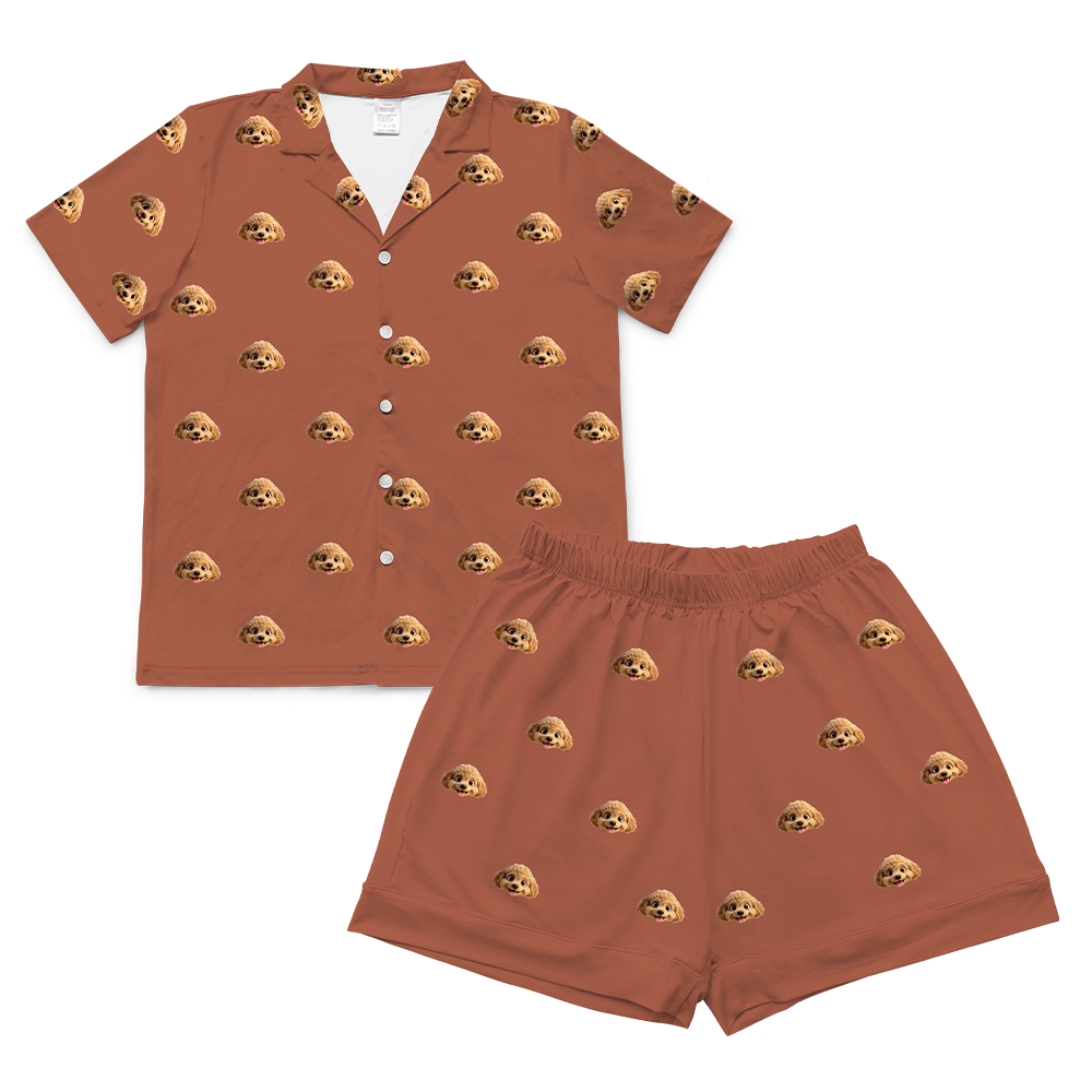 This is a cartoon pajama set which contains a short sleeve shirt with buttons and a short pajama[ShortSleevePajamaShirt&ShortsSet]