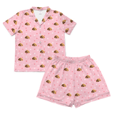 This is a pajama set which contains a short sleeve shirt with buttons and a short pajama[ShortSleevePajamaShirt&ShortsSet]