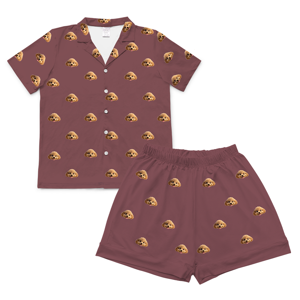This is a cartoon pajama set which contains a short sleeve shirt with buttons and a short pajama[ShortSleevePajamaShirt&ShortsSet]