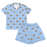 This is a pajama set which contains a short sleeve shirt with buttons and a short pajama[ShortSleevePajamaShirt&ShortsSet]